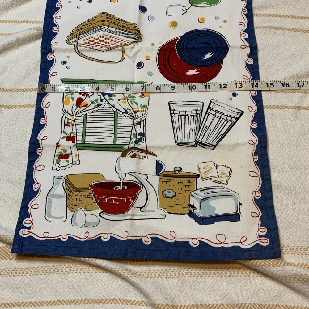 Longaberger Retro Kitchen Hand Towel with Blue Border - Picture 7 of 10